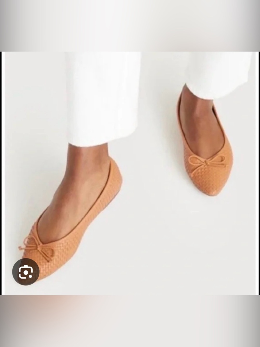 Birdies Tan Woven Ballet Flat with Bow Accent
